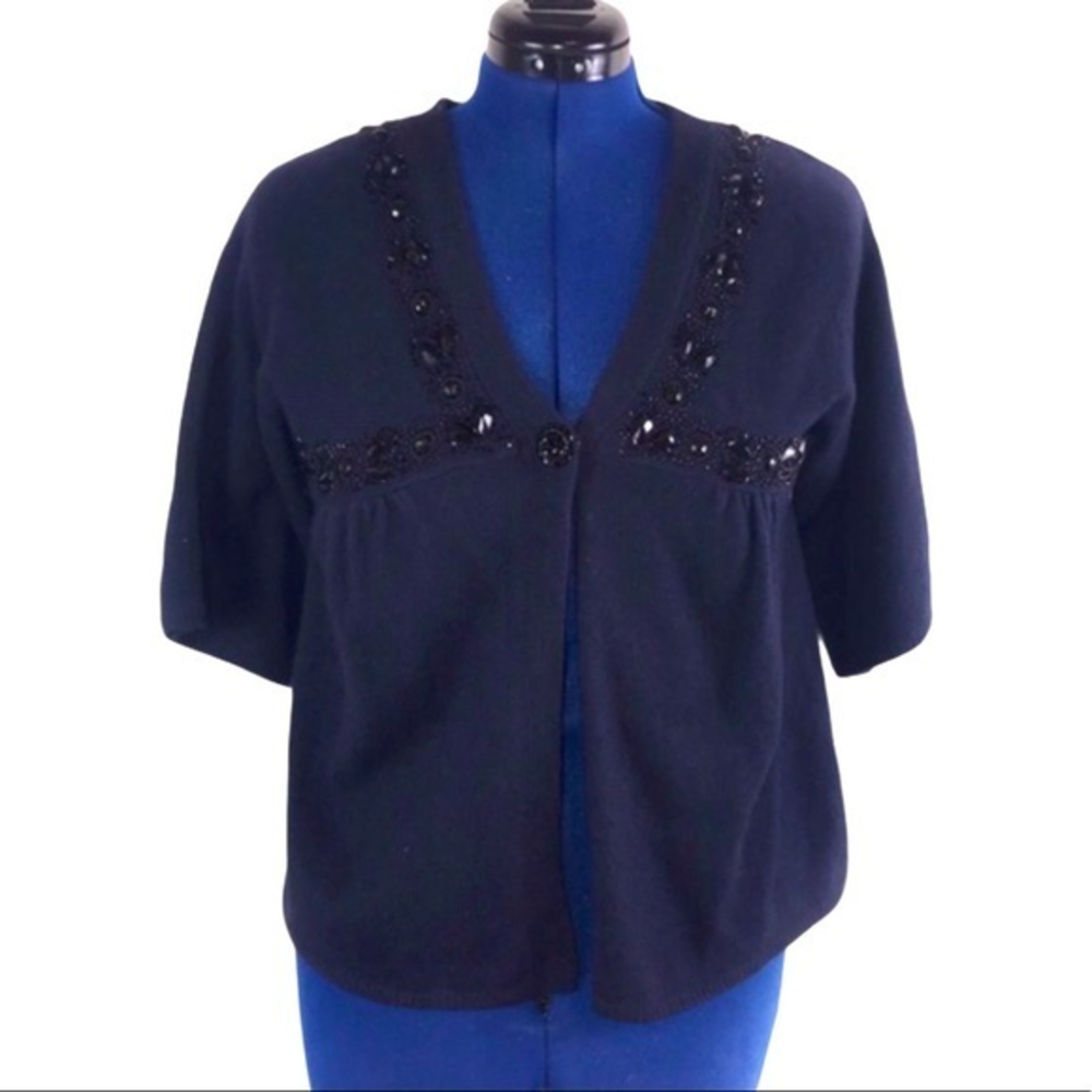 Next‎ 14(UK) black beaded wool/angora babydoll cardigan sweater